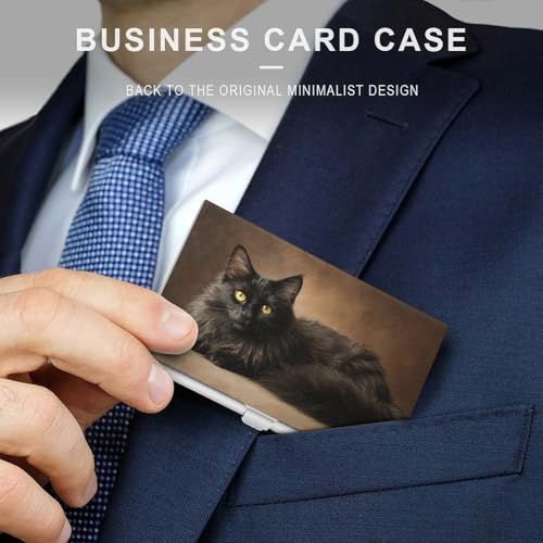 Black Cat with Yellow Eyes Vintage Business Card Holder Pocket Slim Portable Metal Business Card Case3