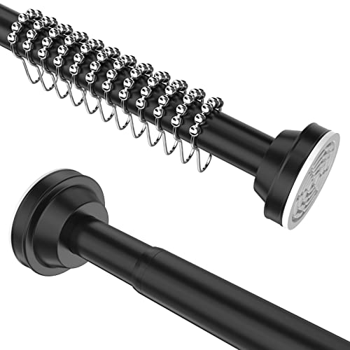 Tension Shower Curtain Rod No Drilling Adjustable 41.34-76.77" Never Rust And Non-Fall Down Spring Shower Curtain Rail With 12 Pcs Of Shower Ring For Wardrobe Pole,Shower Pole,Curtain Rod - Black #TOP15