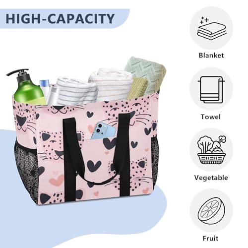 Nander Cute Leopard Print Foldable Tote Bag Waterproof Sandproof Women Beach Bag Handbag Gym Bag Travel Shopping Bag4