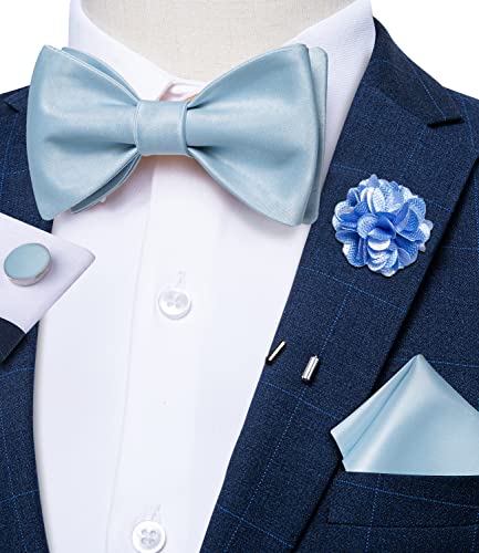 Image of DiBanGu Solid Color Bow Ties for Men Formal Satin Self Tied Bowtie with Lapel Pin Pocket Square Cufflinks for Wedding Party