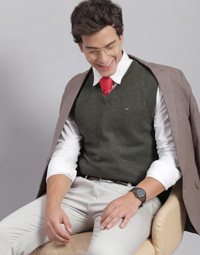 Image of Monte Carlo Off White Solid V Neck Sweater | Warm Woolen Pullover for Men | Soft Comfortable Knitted Winter Wear Sweater for Men's