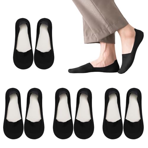 liuchanghe 4 Pares Calcetines Invisibles Mujer, Calcetines Antideslizantes Invisibles Transpirables para Mujer,35-39 (Negro)