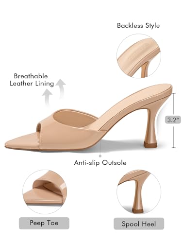 Image of Coutgo Womens Heeled Mules Pointed Peep Toe High Heels Slip On Backless Mule Sandals Dress Shoes
