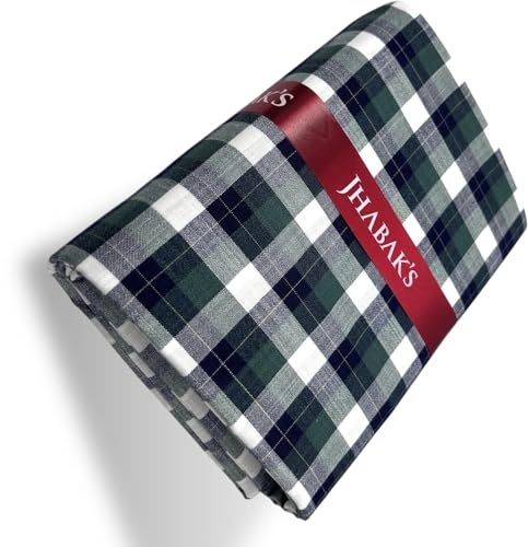 Image of JHABAK'S Cotton Blend Unstitched Checkered Fabric for Men - 2.35m Shirt Piece / 3m Kurta Piece - Width 36 Inches