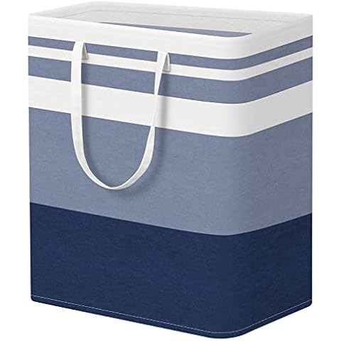 EpicTotes 1-Pack Large Laundry Basket, Collapsible Laundry Hamper, Freestanding Waterproof Laundry Bag, Tall Clothes Hamper-Extended&Reinforced Handles-for College Dorm, Family-Gradient Blue/100L Cover