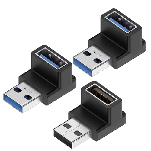 Yewseas 3 PCS Adaptateur USB vers USB 90 Degrés, Adaptateurs 3.1 Mâle à Femelle, Vitesse de Transfert 10Gbps, 5V, 3A, Idéal pour Téléphones, Ordinateurs Portables...