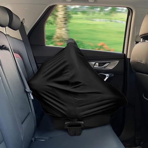 Image of Solid Color Car Seat Nursing Breastfeeding Cover, Multi Use Cover Cozy Carseat Canopy Cover, Infant Babies Stroller Cover,Ultra Soft Stretchy Nurse Gifts - Black Breastfeeding Cover