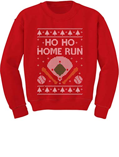 Tstars Ho Ho Home Run Baseball Christmas Sweater Style Sweatshirt Holiday Ugly Xmas Sweatshirts for Youth Kids