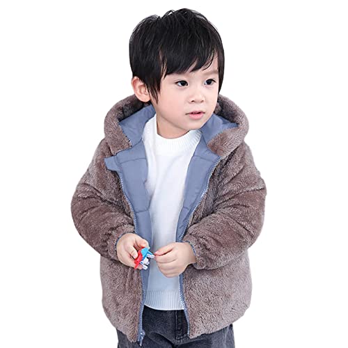 Toddler Boys Girls Thick Fluff 𝗛ooded Coat Fleece Ears Zipper Windproof Outerwear Winter Warm Jacket3