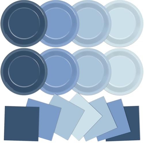 100Pcs Dusty Blue Baby Shower Decoration 7" Gradient Blue Disposable Paper Plates and Napkins Ocean Sky Party Dessert Cake Dinner Tableware Set for Wedding Bridal Gender Reveal Birthday Party Supplies