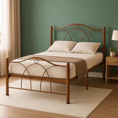 Image of Alto Metal Extra Single Size Bed Without Storage | Wrought Iron Single Bed with Headboard & Footboard| Sturdy Powder Coated Platform Cot for Bedroom (Alto Brown)