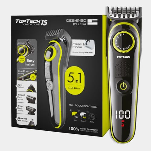 Beard Trimmer for Men – 5-in-1 Men’s Grooming Kit, Hair Clipper, Nose & Ear Trimmer, Body Groomer, Electric Shaver – Corded/Cordless, Rechargeable, Washable, 90-Min Runtime, Quick Charge