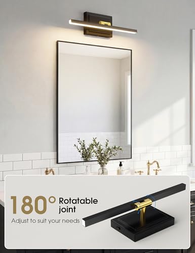 Image of VOLISUN Modern Bathroom Vanity Light 15.7 inch, Rotatable, 12W Dimmable 5CCT Led Bathroom Light Fixture Over Mirror, Black Gold Bar Vanity Light for Bathroom Mirror Restroom-ETL Certificated
