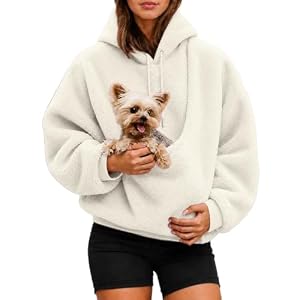 Generisch Hoodies Für Damen, Hoodie Damen & Herren: Mit Großer Haustier-Tasche Herbst Sweatshirt Mit Kapuze Kapuzenjacke Freizeit Pullover Für Pet Weicher Oversize Kapuzenpullover Beige S