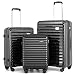 Coolife Luggage Aluminium Frame Suitcase 3 Piece Set with TSA Lock 100% PC (BLACK)