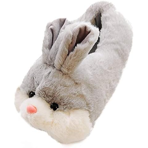 Caramella Bubble Classic Bunny Slippers Warm Plush Fuzzy Slippers Anti-Slip Indoor House Slippers For Women (6.5-8.5, Grey) Cover