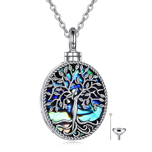 ONEFINITY Urn Necklace for Ashes 925 Sterling Silver Tree of Life Cremation Jewelry for Ashes Abalone Shell Opal Memory Jewelry for Women Men