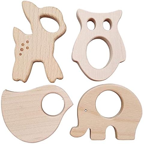 Natural wooden baby teether toys 4pk forest animal set and classic baby rattles, Fine motor Development and Sensory Skills Toy, Gender Neutral Handmade Wooden Toys Cover