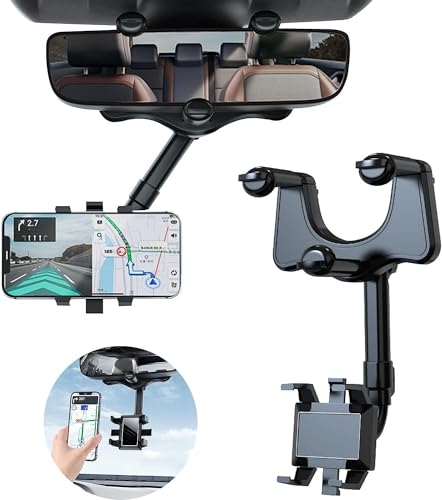 Image of Premium 360 Rotatable and Retractable Car Phone Holder - Multifunctional Rearview Mirror Mount for All Mobile Phones
