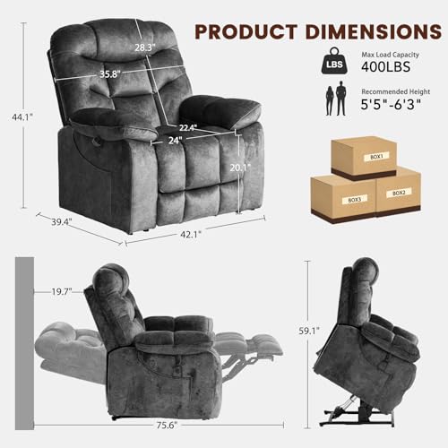 EONIX Large Lay Flat Power Lift Recliner Chair for Elderly with Heat and Massage, 400lbs Dual Motor Electirc Lift Chair with Extended Footrest, SLRY007062, Black - Image 4