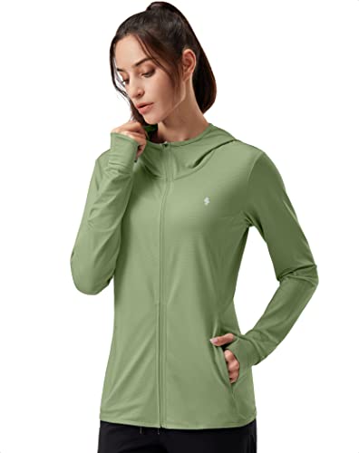 Soothfeel Women's UPF 50+ Sun Protection Hoodie Jacket Lightweight Long Sleeve Sun Shirt for Women with Pocket Hiking Outdoor Olive M