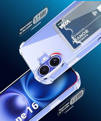 Image of WOW IMAGINE Transparent Back Cover Case for iPhone 16 | Flexible Built-in Slim Card Pockets Wallet | 360 Camera Protection TPU | Soft Silicone Mobile Cover - Transparent