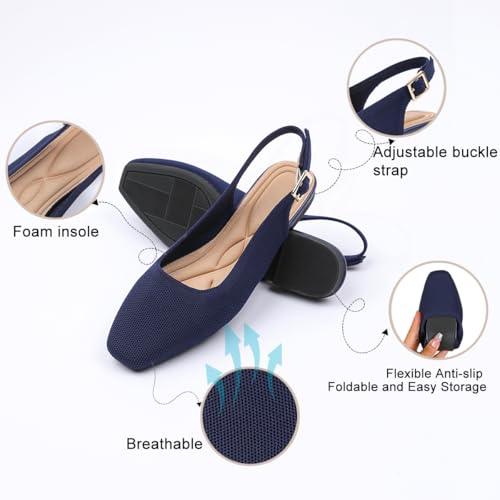 Flats for Women Square Toe Knit Foldable Ballet Ankle Strap Women's Fat Shoes Comfortable Dress Slip On Womens Shoe for Casual Office Work3