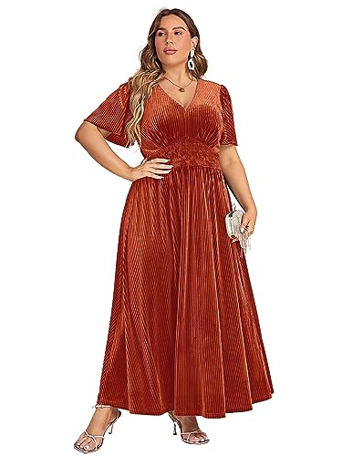 Image of Simplee Women's V Neck Velvet Maxi Dress Short Sleeve Empire Waist Long Formal Dress for Wedding Guest