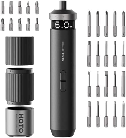 HOTO PixelDrive Elektrischer Schraubendreher Set, 30 Bits, USB-C | Akkuschrauber Set, Intelligente Anzeige, Drehmomentstufen (0,5–6 Nm), 1/4", ideal für Elektronik, Hausreparaturen