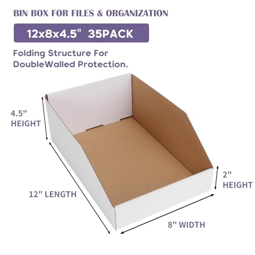 Image of EXYGLO Cardboard Boxes, Pack of 35 Corrugated Storage Bins 12x8x4.5 inch Pantry Organizer Bins for Shelves Garage Office Organization