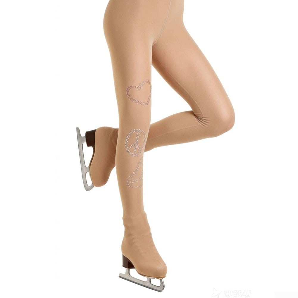Leggings de patinaje artístico para mujer, color carne, cintura