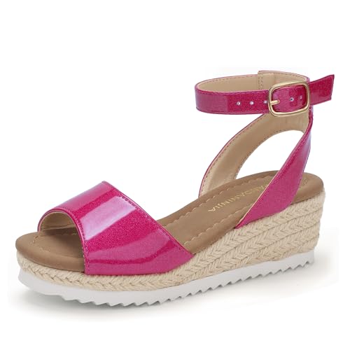 Image of PANDANINJIA Girls Wedge Sandals Espadrilles Platform Heels for Girls Dress Shoes Ankle Strap Little Big Kids Sandals Summer Shoes