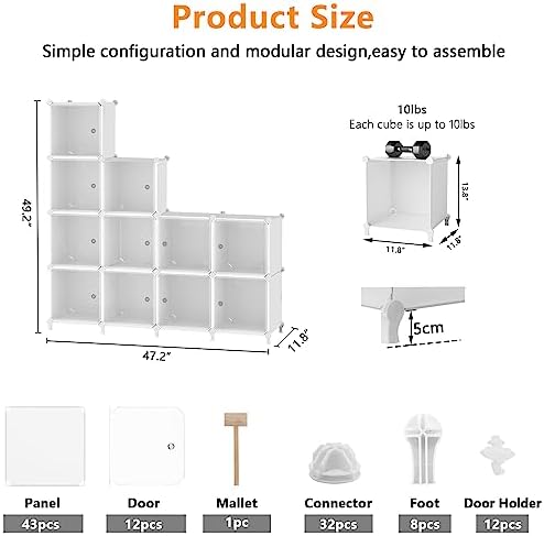 AWTATOS Cube Storage Closet Organizer 12 Cube Storage Shelves with Doors Portable Closet Organizers and Storage for Kids Cabinet DIY Stackable Clothes Organizer for Bedroom, Home Office, White… 5