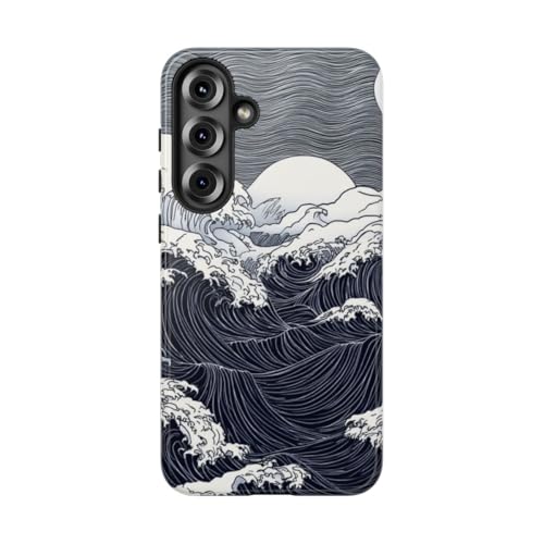 Coque Samsung S25 Plus vagues ocean monochrome lune protection rigide brillante premium