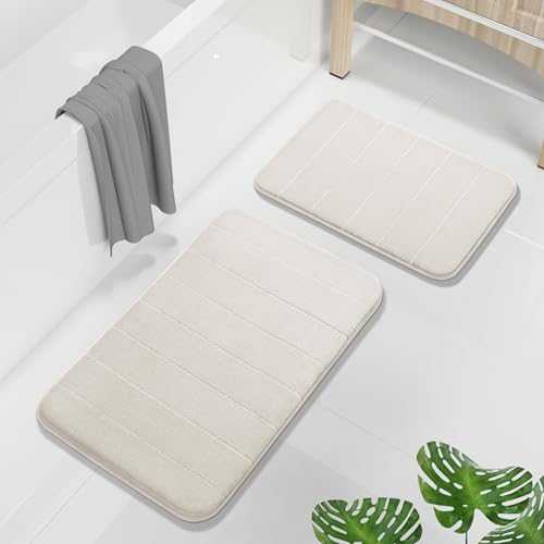 Image of Yimobra 2 Pieces Memory Foam Bath Mat Sets, 17x24+44.1x24 Inches for Bathroom Rugs, Toilet Mats, Non-Slip, Soft Comfortable, Water Absorption, Machine Washable (Cream White, 17 inchx24 inch+31.5 inchx19.8 inch)