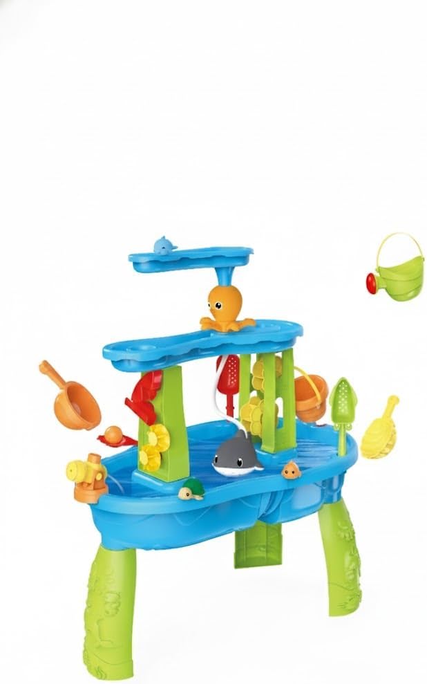 2-Tier Water Sand Table, Sensory Learning Backyard Poolside Beach Activity Playset