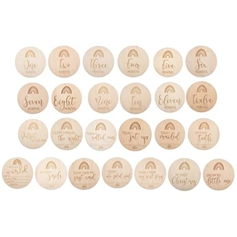 Roseco- Baby Wooden Milestone Cards, Double Sided Milestone Cards 13 Pieces with Bag and Box, Baby First Year, Baby Photo Prop Cover
