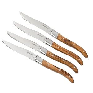Bloomhouse Steak Knives Set – 4-Piece German Stainless Steel Steak Knife Set – 2 Time Oprah’s Favorite Things Brand – Premium Olive Wood Handle Steak Knives, Full-Tang Blades for Dining