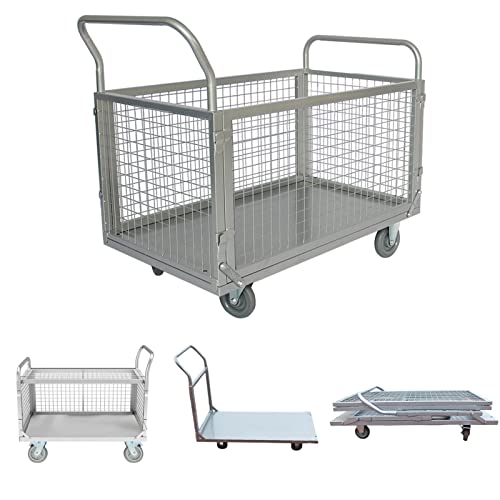 Plataforma de servicio pesado Camión de plataforma plana Carro de empuje industrial Carro de mano móvil 39 x 19 pulgadas Carro de mano portátil de plataforma grande con ruedas Capacidad de 1000 libras Cover