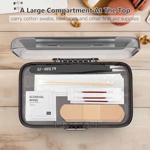 Image of FYY Weekly Pill Organizer with Labels,8 Compartments Travel Daily Pill Case Airtight Moistureproof Large Pill Box to Hold Vitamins, Fish Oil, Supplements,Cotton Swab and Bandages-Black