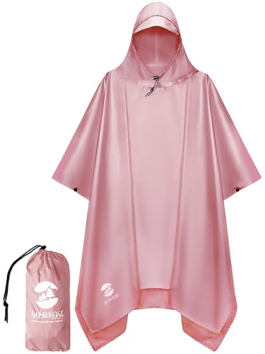 SaphiRose Hooded Rain Poncho Waterproof Raincoat Jacket for Men Women Adults (Pink)