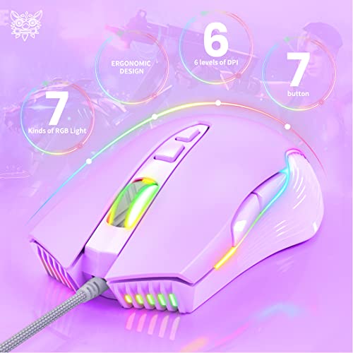 Newstyp Cute Rgb 6400 Dpi Wired Gaming Mouse Breathing Led Optical Usb 7 Buttons Gamer Computer Pink Mice For Laptop Pc Desktop (Purple) #TOP1