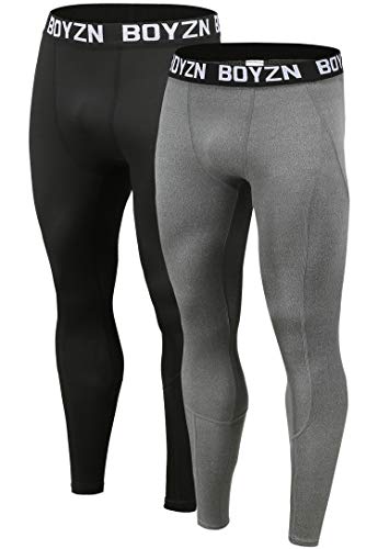 Boyzn Men's 2 Pack Compression Pants Cool Dry Workout Running Tights Workout Base