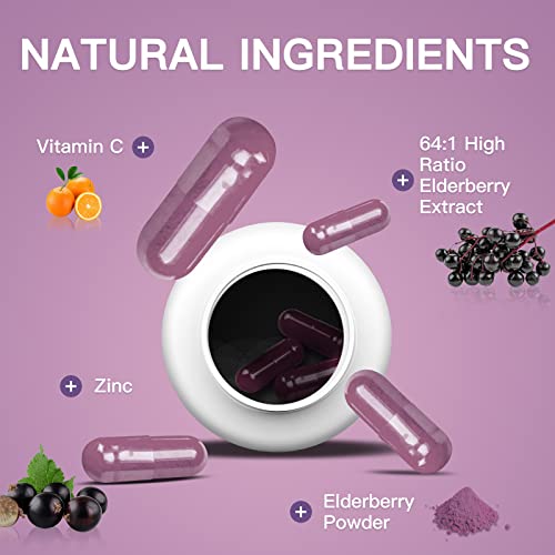 Upenjok Ysks Sambucus Elderberry Capsules Highest Extract (64:1) With Zinc Vitamin C Supplements, Antioxidant & Immune Support For Adult, 2 Month Supply (120 Capsules) #TOP2