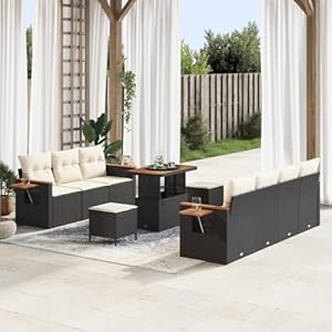 Generisch Gartensofa-Set mit Kissen 10 pcs Schwarz und Creme,Möbel,Gartenmöbel,Gar...