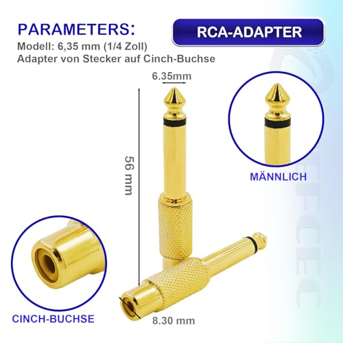 BRIEFCEC 8-Piece 6.35mm (1/4 Inch) Male to RCA Female Mono TS Audio Adapter, Gold-Plated - Image 2