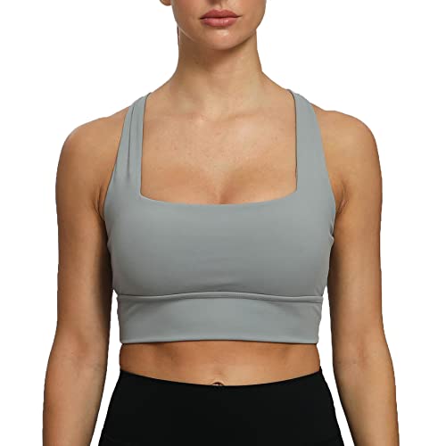Aoxjox Sports Bras For Women High Impact Fitness Running Training Rebellion Yoga Crop Tank Workout Tops (Grey, Small) #TOP2