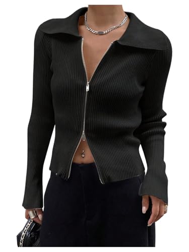 Floerns Women's Casual Zip Up Cardigan Sweater Long...