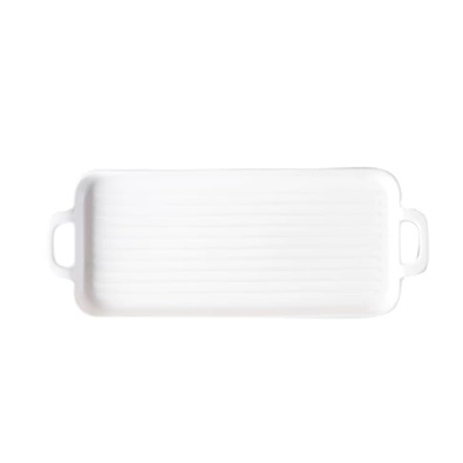 Versátil Fuente for hornear de cerámica con rayas verticales y dos asas(Blanco,Medio)