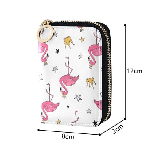 Leather Wallet Women RFID Blocking Credit Card Holders Small Zipper Card and Cash Holder Watercolor Pink Flamingos White3